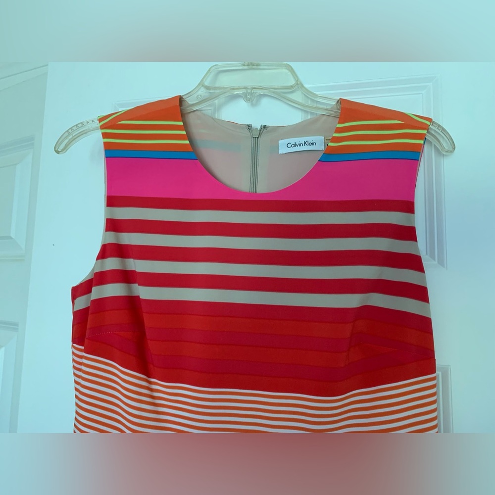 CK Summer Rainbow Horizontal Sleeveless Colorful Stripes Pink Yellow Orange - Picture 2 of 6